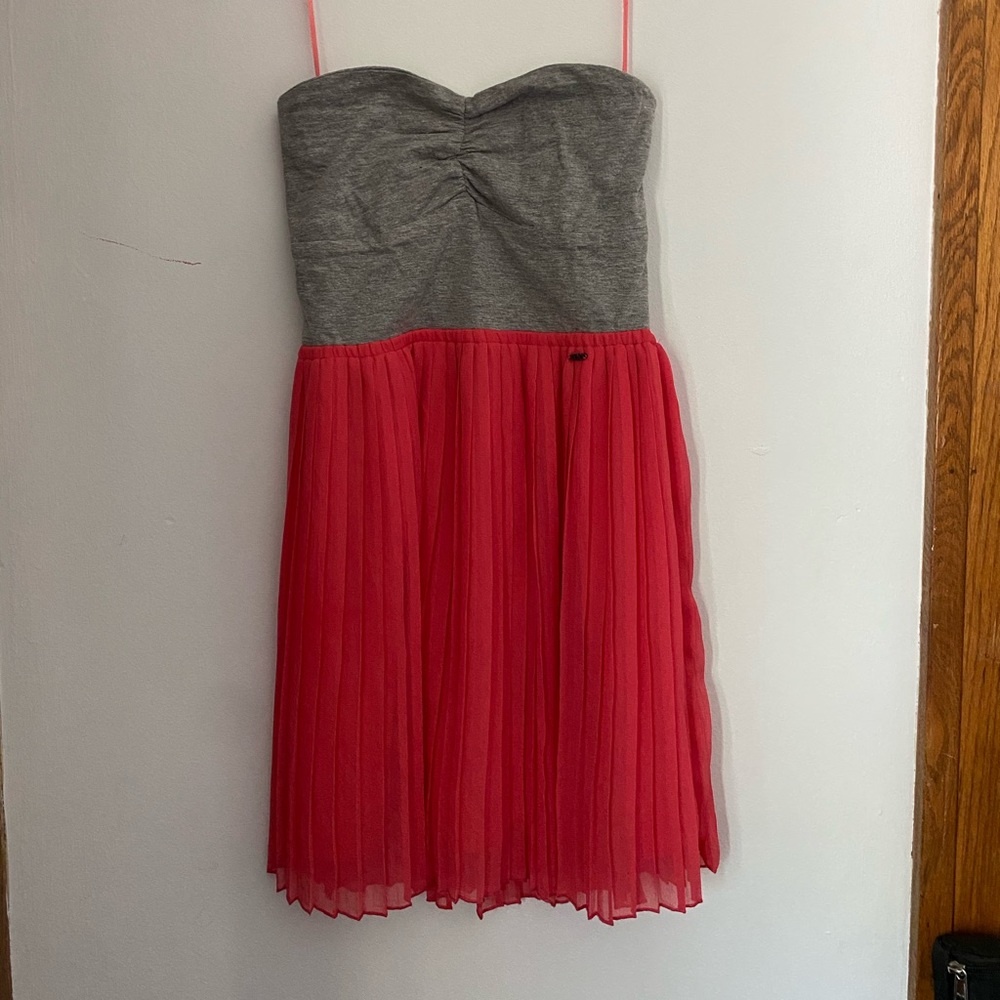 Roxy hot pink and grey strapless mini dress